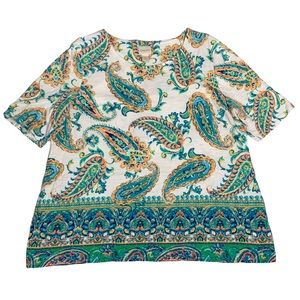 Chico's Womens Top Blouse Size 2 / Large Cotton Blend Short Sleeves